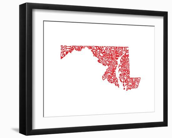 Typographic Maryland Red-CAPow-Framed Art Print