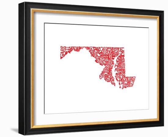 Typographic Maryland Red-CAPow-Framed Art Print