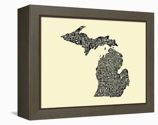 Typographic Michigan Beige Background-CAPow-Framed Stretched Canvas