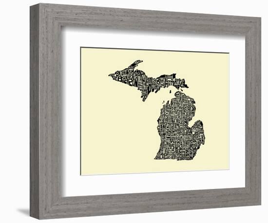 Typographic Michigan Beige Background-CAPow-Framed Art Print