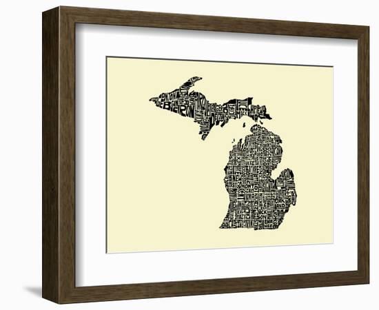 Typographic Michigan Beige Background-CAPow-Framed Art Print