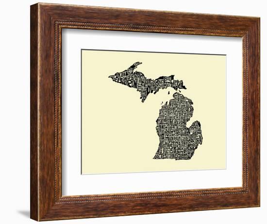 Typographic Michigan Beige Background-CAPow-Framed Art Print