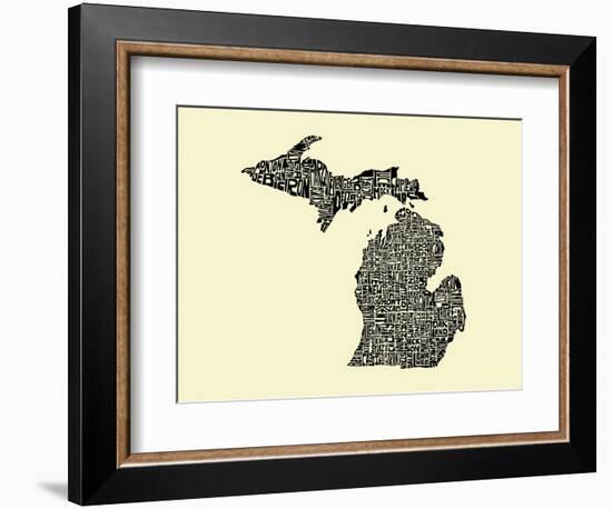 Typographic Michigan Beige Background-CAPow-Framed Art Print