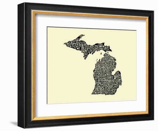 Typographic Michigan Beige Background-CAPow-Framed Art Print