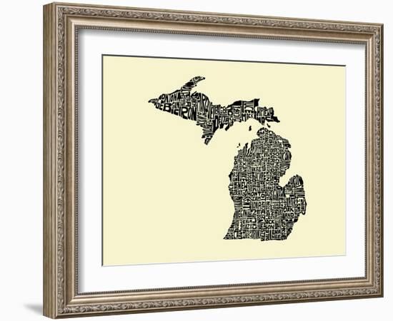 Typographic Michigan Beige Background-CAPow-Framed Art Print