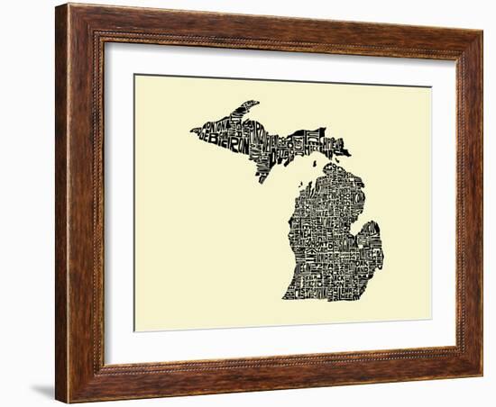 Typographic Michigan Beige Background-CAPow-Framed Art Print