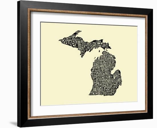 Typographic Michigan Beige Background-CAPow-Framed Art Print