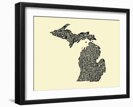 Typographic Michigan Beige Background-CAPow-Framed Art Print