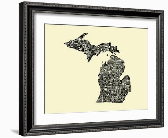 Typographic Michigan Beige Background-CAPow-Framed Art Print