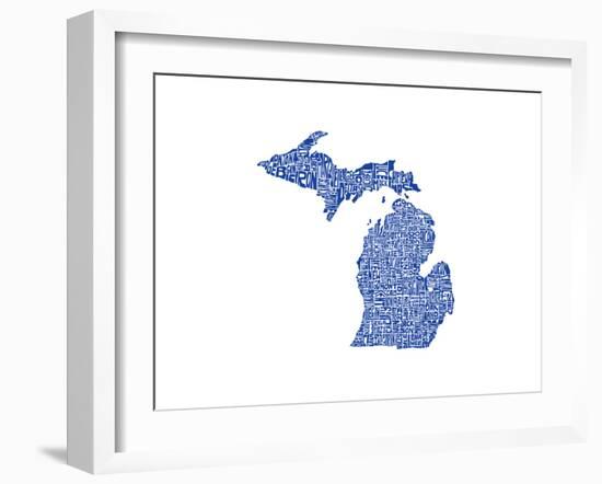 Typographic Michigan Blue-CAPow-Framed Premium Giclee Print