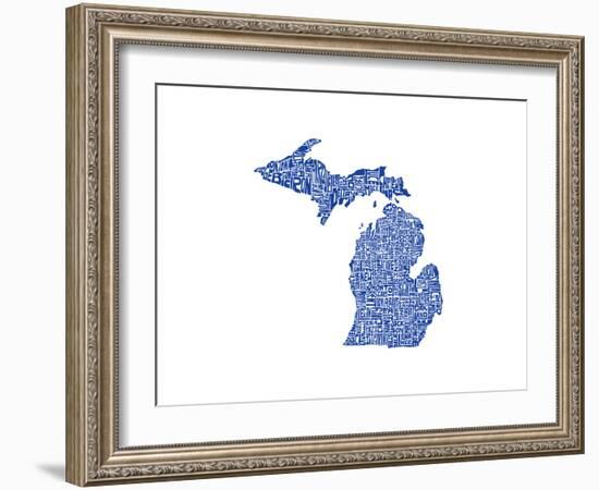 Typographic Michigan Blue-CAPow-Framed Art Print