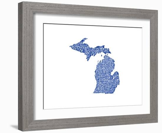 Typographic Michigan Blue-CAPow-Framed Art Print