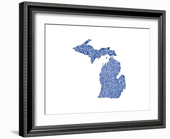 Typographic Michigan Blue-CAPow-Framed Art Print