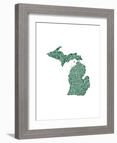 Typographic Michigan Forest Green-CAPow-Framed Art Print