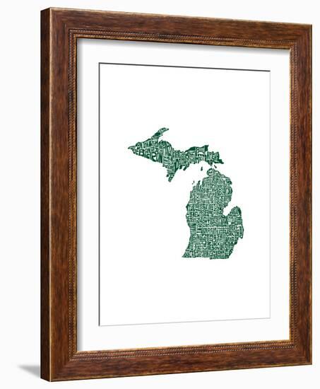 Typographic Michigan Forest Green-CAPow-Framed Art Print