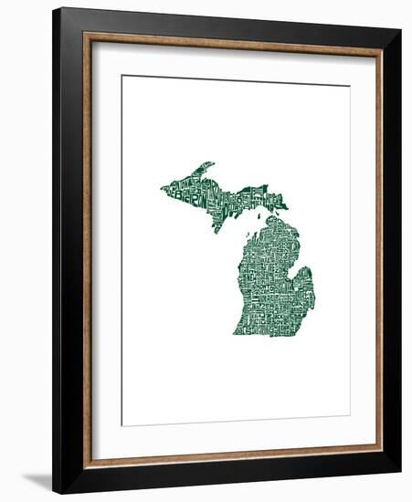 Typographic Michigan Forest Green-CAPow-Framed Art Print