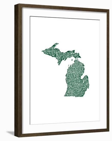 Typographic Michigan Forest Green-CAPow-Framed Art Print