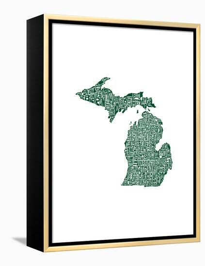 Typographic Michigan Forest Green-CAPow-Framed Stretched Canvas