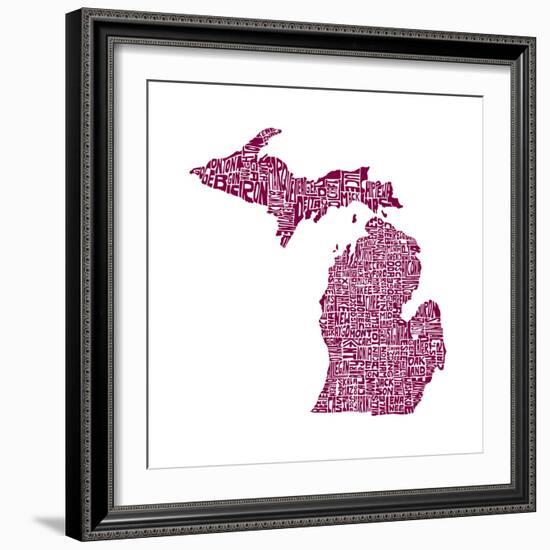 Typographic Michigan Maroon-CAPow-Framed Art Print