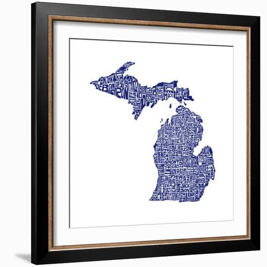 Typographic Michigan Navy-CAPow-Framed Art Print