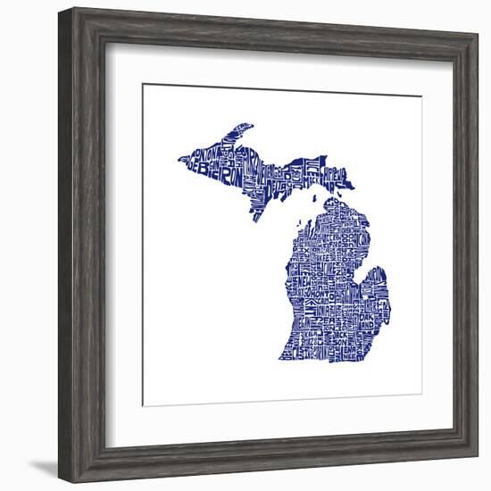 Typographic Michigan Navy-CAPow-Framed Art Print