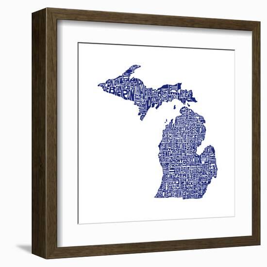 Typographic Michigan Navy-CAPow-Framed Art Print