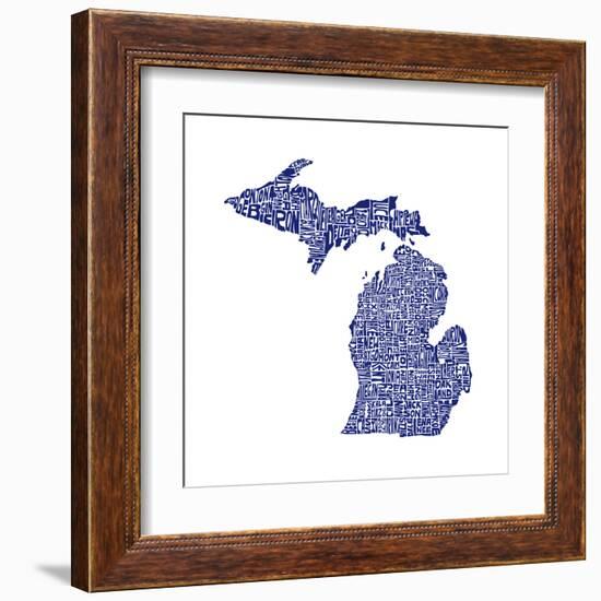 Typographic Michigan Navy-CAPow-Framed Art Print