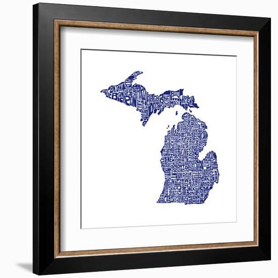 Typographic Michigan Navy-CAPow-Framed Art Print