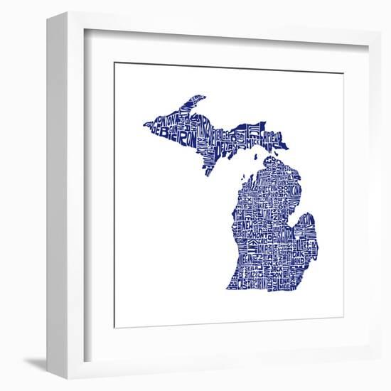 Typographic Michigan Navy-CAPow-Framed Art Print