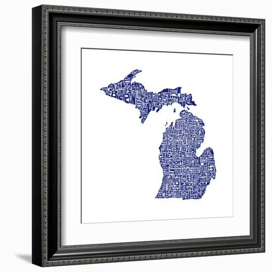 Typographic Michigan Navy-CAPow-Framed Art Print