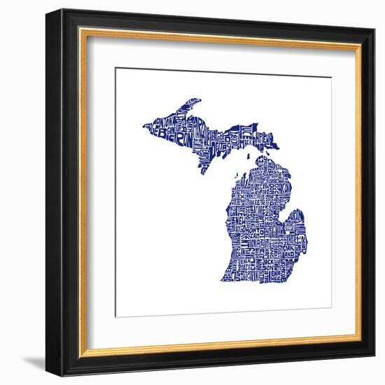 Typographic Michigan Navy-CAPow-Framed Art Print