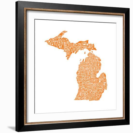 Typographic Michigan Orange-CAPow-Framed Art Print