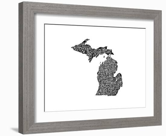 Typographic Michigan-CAPow-Framed Art Print