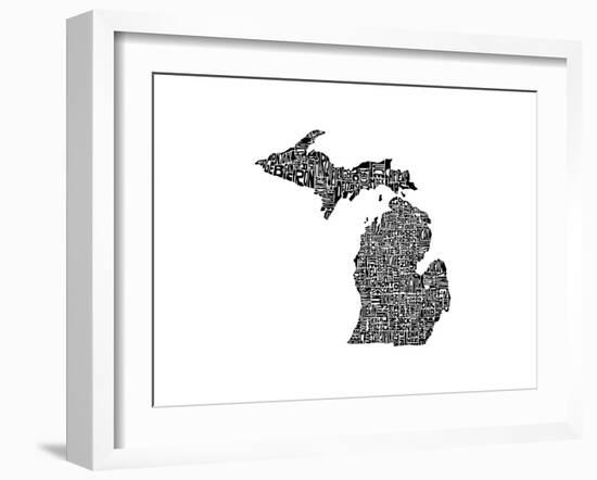 Typographic Michigan-CAPow-Framed Art Print