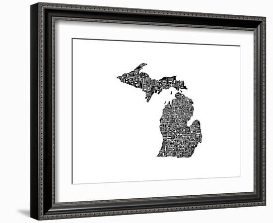 Typographic Michigan-CAPow-Framed Art Print