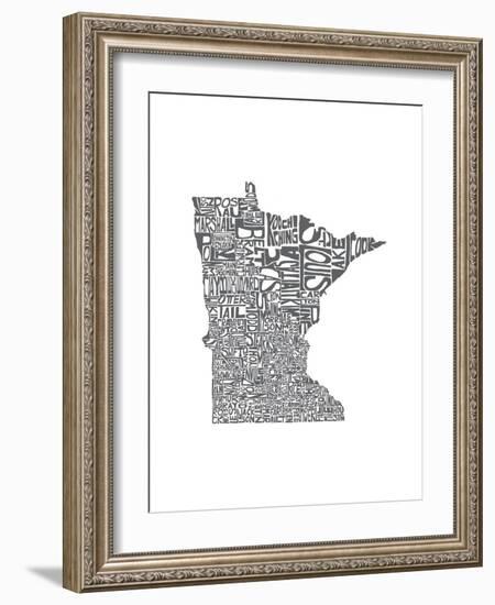 Typographic Minnesota Charcoal-CAPow-Framed Art Print