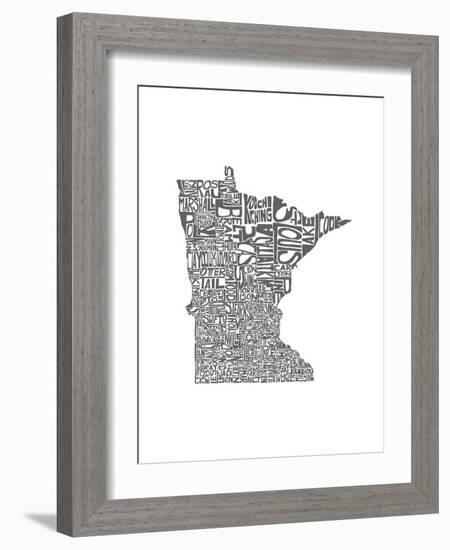 Typographic Minnesota Charcoal-CAPow-Framed Art Print