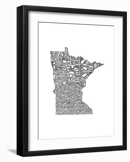 Typographic Minnesota Charcoal-CAPow-Framed Art Print