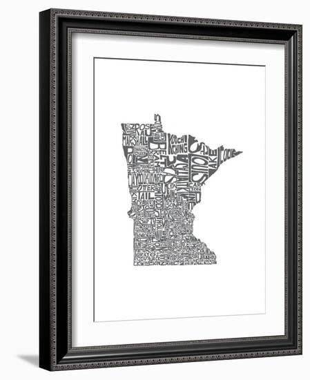 Typographic Minnesota Charcoal-CAPow-Framed Art Print