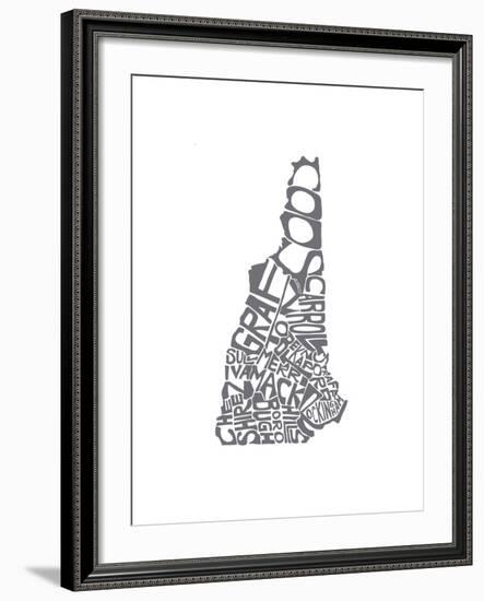 Typographic New Hampshire charcoal-CAPow-Framed Art Print