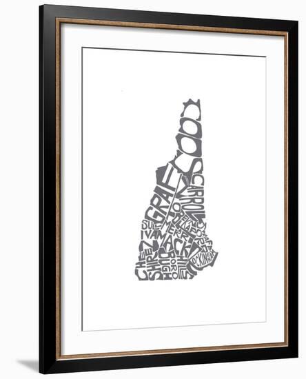 Typographic New Hampshire charcoal-CAPow-Framed Art Print