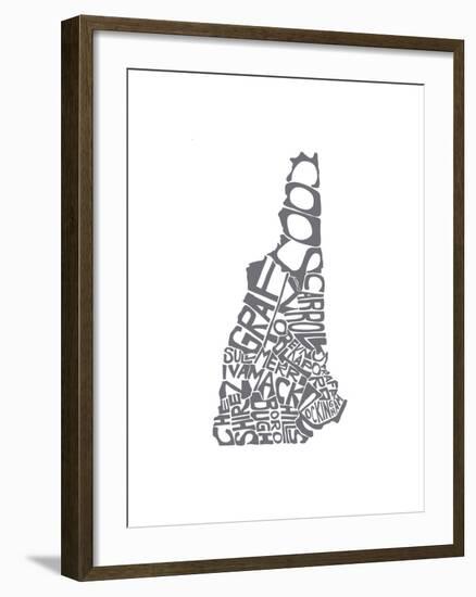 Typographic New Hampshire charcoal-CAPow-Framed Art Print