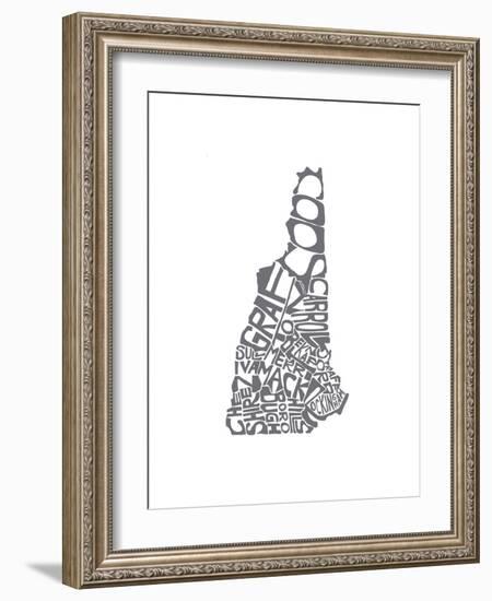 Typographic New Hampshire charcoal-CAPow-Framed Art Print