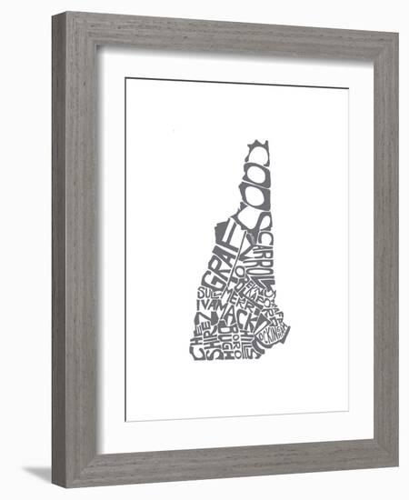 Typographic New Hampshire charcoal-CAPow-Framed Art Print