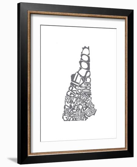 Typographic New Hampshire charcoal-CAPow-Framed Art Print