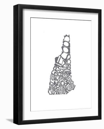 Typographic New Hampshire charcoal-CAPow-Framed Art Print