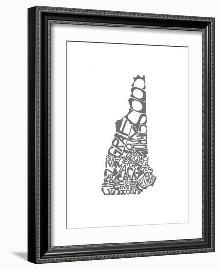 Typographic New Hampshire charcoal-CAPow-Framed Art Print