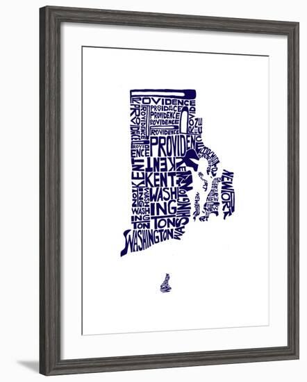 Typographic Rhode Island Navy-CAPow-Framed Art Print