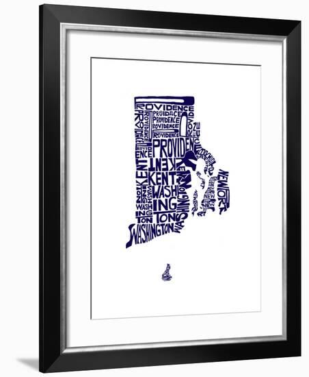 Typographic Rhode Island Navy-CAPow-Framed Art Print