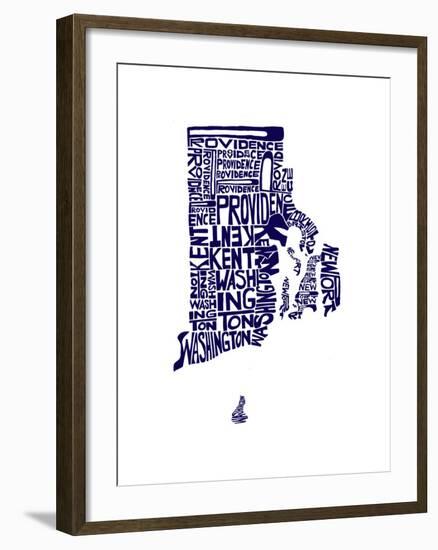 Typographic Rhode Island Navy-CAPow-Framed Art Print